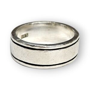 Sterling Grooved Wedding Band Ring Oxidized 925 Silver Street Unisex Size 7